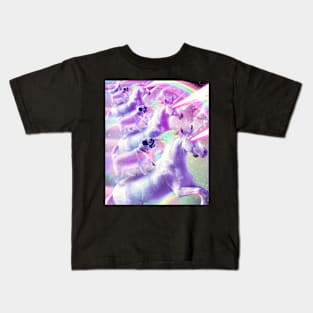 Space Pug On Flying Rainbow Unicorn With Laser Eyes Kids T-Shirt